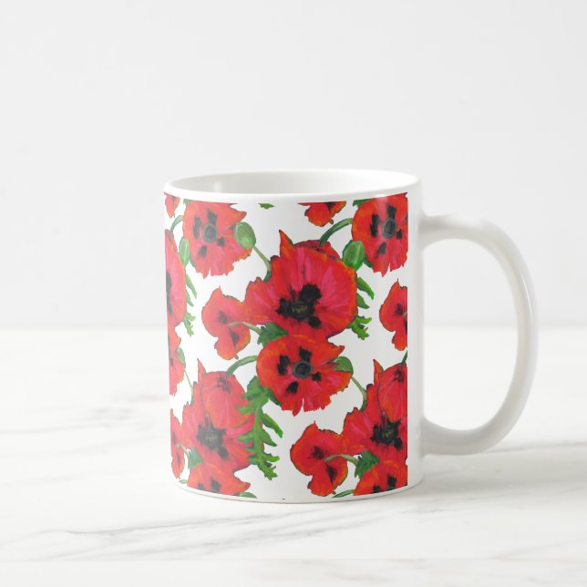 Red Oriental Poppies on White to Customise Coffee Mug (Right)