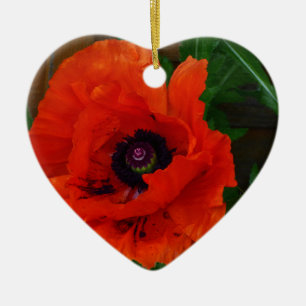 Red Oriental Poppy Ceramic Ornament