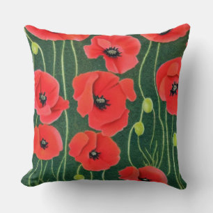 Red Oriental Poppy Floral Cushion