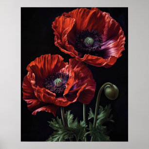 Red Oriental Poppy Flowers Art Print Poster