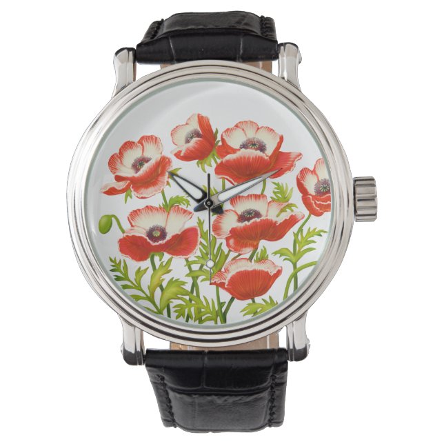 Red Oriental Poppy Flowers Watch (Front)