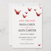 Red Origami Paper Cranes Modern Minimalist Wedding