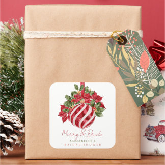 Red Ornament Christmas Merry & Bride Bridal Shower Square Sticker