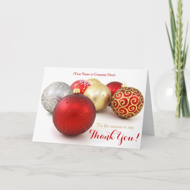 Red Ornament Custom Logo Business Christmas Cards (Front)