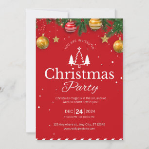 Red Ornament & Garland Christmas Party Invitation