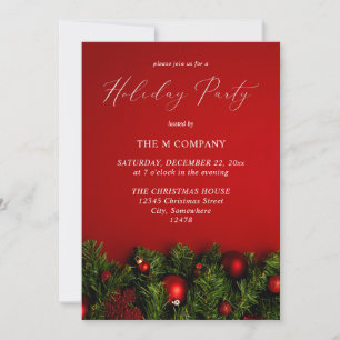Red Ornament & Garland Holiday Invitation