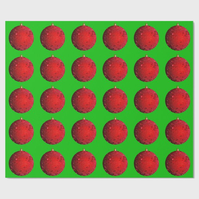 Red Ornament Green Wrapping Paper (Flat)