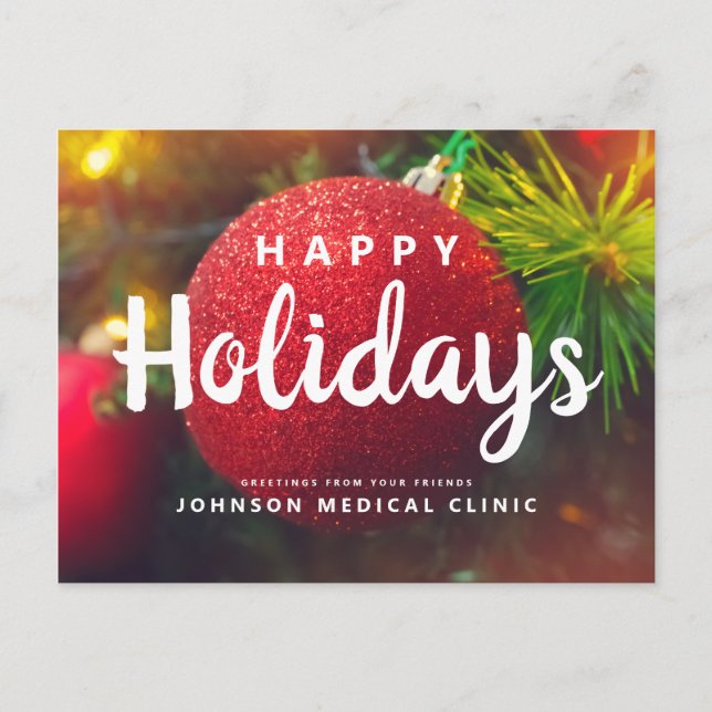 Red Ornament Medical Clinic Holiday Greetings Postcard (Front)