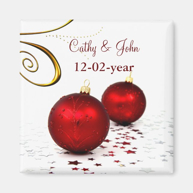 red ornament Save the date magnet (Front)
