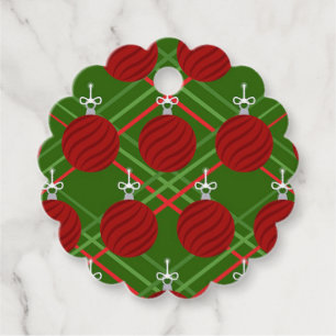 Red Ornament Scalloped Christmas Tags