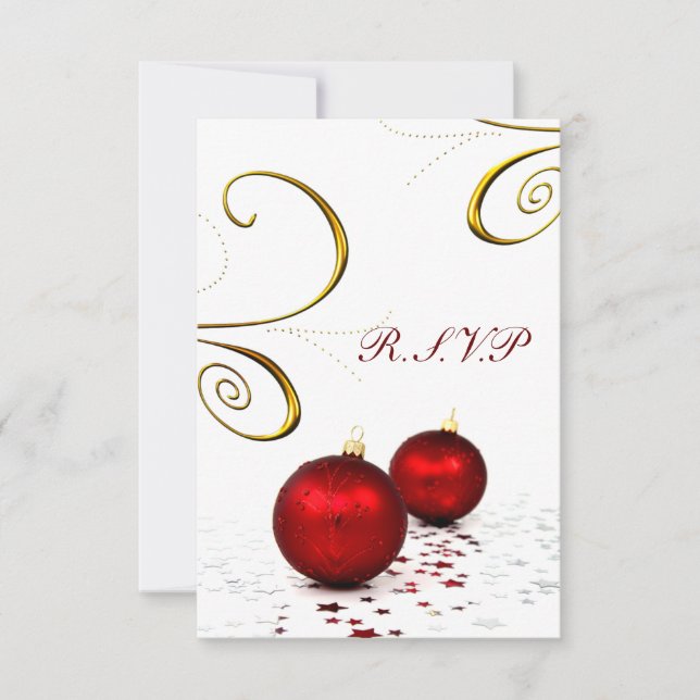 red ornament winter wedding rsvp standard 3.5 x 5 card (Front)