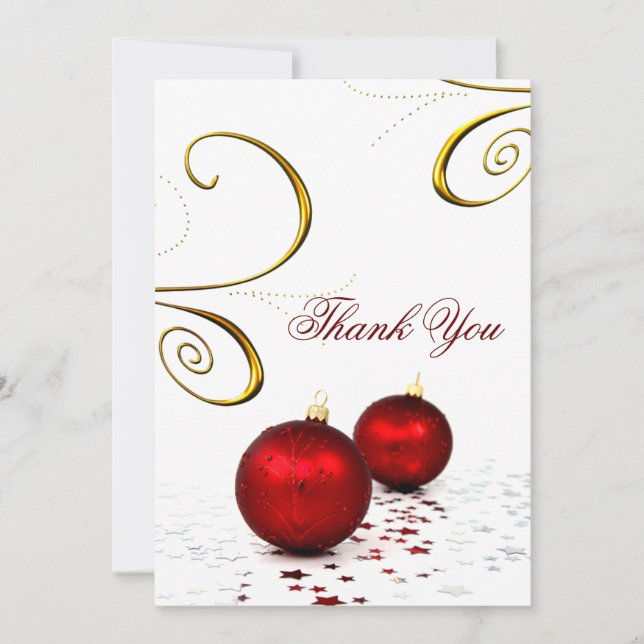 red ornament  winter wedding Thank You cards (Front)