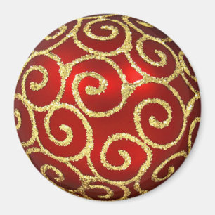 Red Ornament with Gold Swirls Magnet