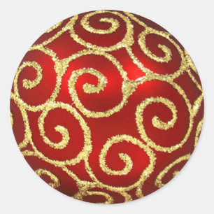 Red Ornament with Gold Swirls Sticker