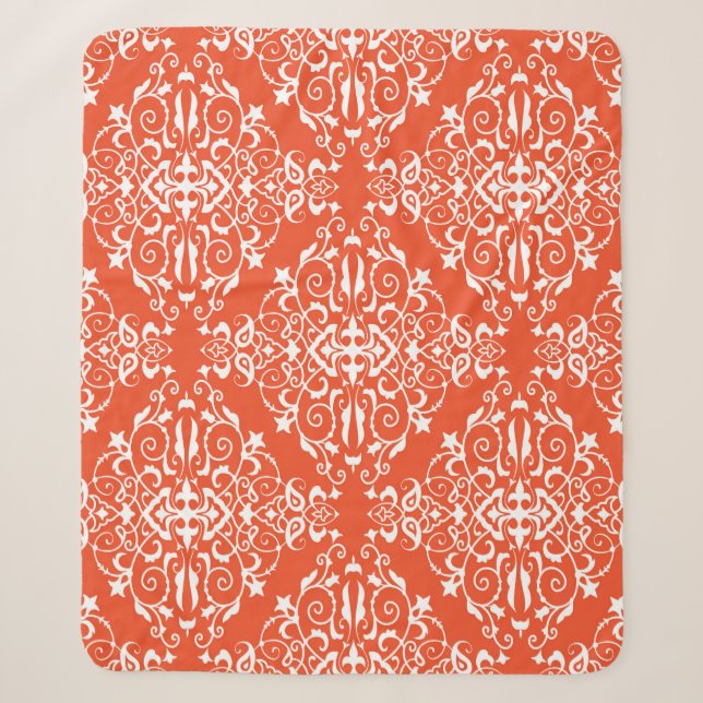 Red ornamental pattern seamless pattern sherpa blanket (Front)