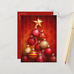 Red Ornaments Business Holiday Postcard