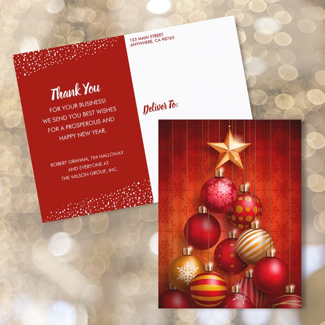 Red Ornaments Business Holiday Postcard (Creator Uploaded)