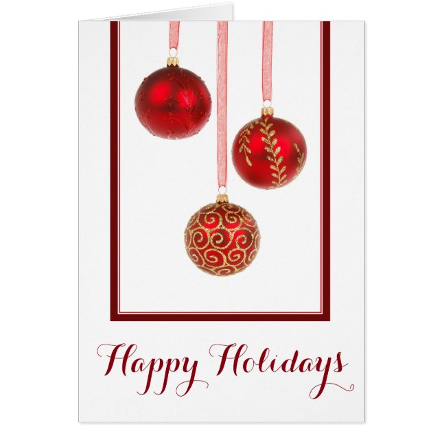Red Ornaments Christmas Card (Front)