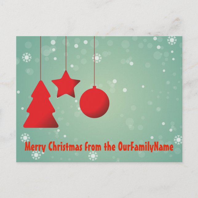 Red Ornaments Christmas Customise Postcard (Front)
