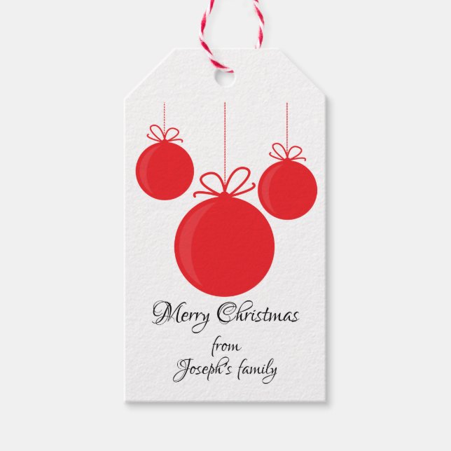 Red ornaments christmas gift tags (Front)