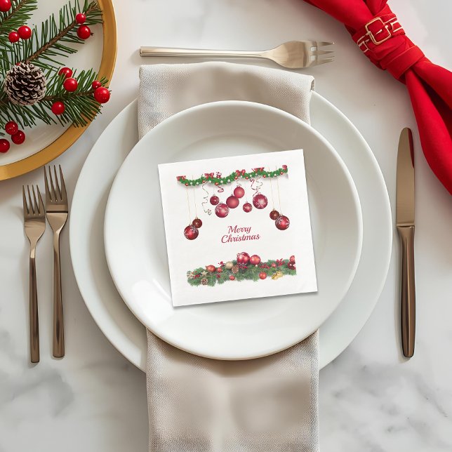 Red Ornaments Modern Christmas Party Napkin (Creator Uploaded)