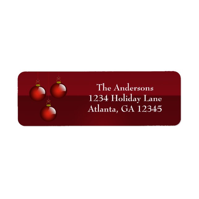 Red Ornaments on Deep Burgundy Return Address Label (Front)