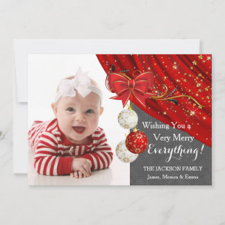 Red Ornaments Photo Christmas Holiday Card