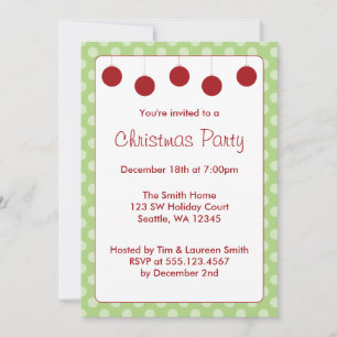 Red Ornaments Polka Dots Christmas Holiday Party Invitation