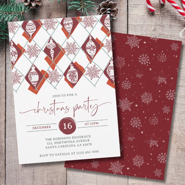 Red Ornaments Snowflakes Christmas Party Invitation (Creator Uploaded)