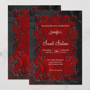 Red Ornate Frame  Gothic Sweet 16 Invitation