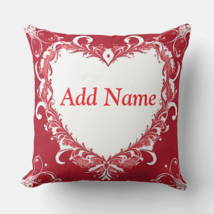Red Ornate Heart Floral Romantic Personalised Cushion
