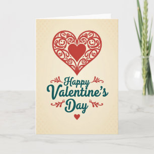 Red Ornate Heart Valentines Day Card