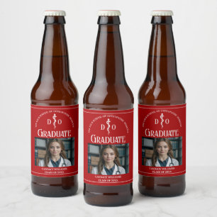 Red Osteopathic Medical School Graduation Party Beer Bottle Label