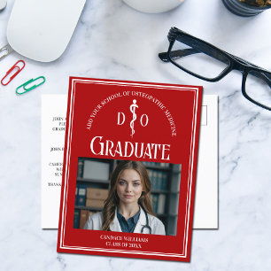 Red Osteopathic Medical School Graduation Photo Announcement Postcard