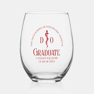 Red Osteopathic Medical School Graduation Stemless Wine Glass