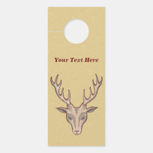 Red Outlined Male Deer Head Big Antlers Tan Door Hanger