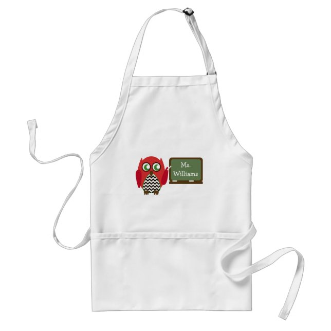 Red Owl Black Chevron Teacher At Chalkboard Standard Apron (Front)