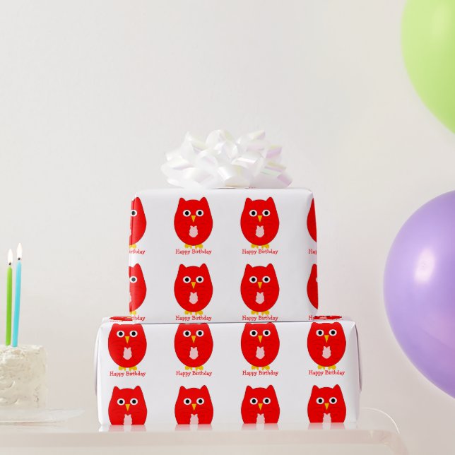 Red Owl Design Birthday Gift Wrapping Paper (Party Gifts)