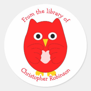 Red Owl Design Bookplate Classic Round Sticker