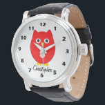 Red Owl Design Personalised Watch<br><div class="desc">Wrist watch owl design. You can customise this watch with any text of your choice. Should you require any help with customising then contact us through the message link on this page. Owl design personalised wrist watch.</div>