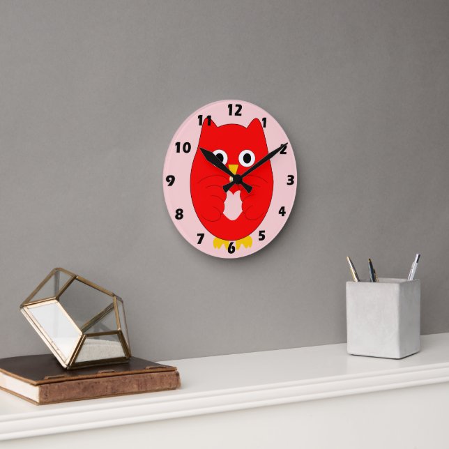 Red Owl Design Round Clock (Office)