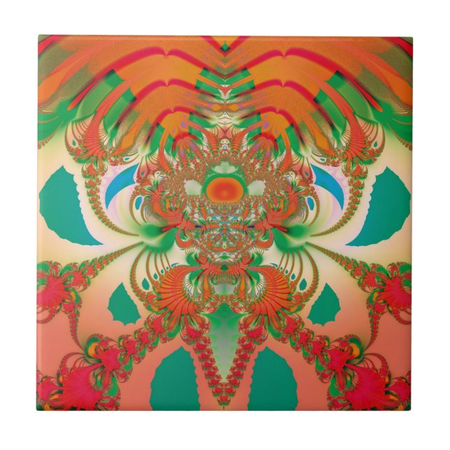 Red Owl Fractal Abstract Art Ceramic Tile (Front)