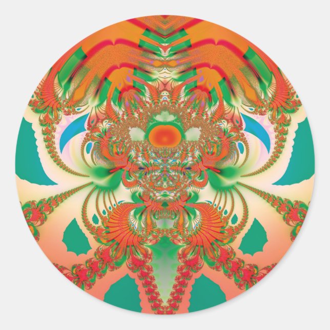 Red Owl Fractal Abstract Art Classic Round Sticker (Front)