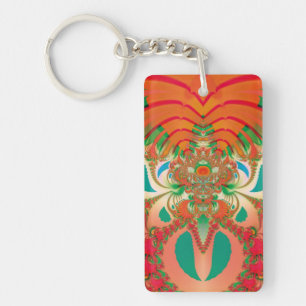 Red Owl Fractal Abstract Art Key Ring