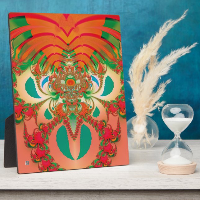 Red Owl Fractal Abstract Art Plaque (Side)