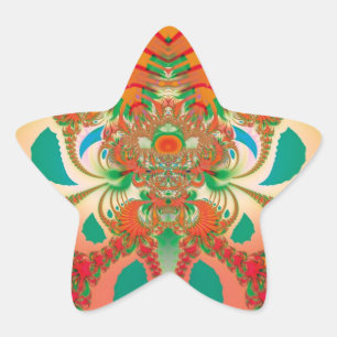 Red Owl Fractal Abstract Art Star Sticker