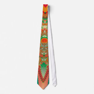 Red Owl Fractal Abstract Art Tie