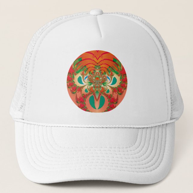 Red Owl Fractal Abstract Art Trucker Hat (Front)