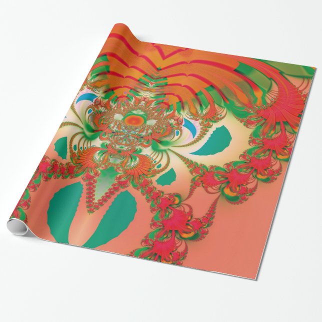 Red Owl Fractal Abstract Art Wrapping Paper (Unrolled)