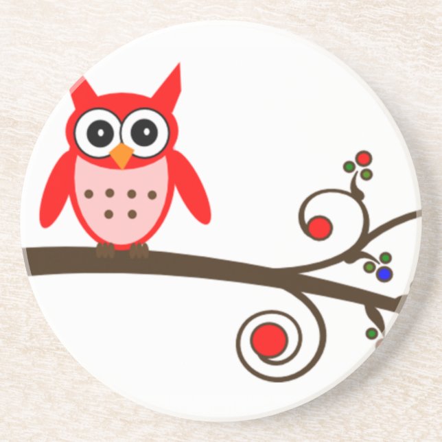 Red Owl on Cherry Tree Coaster (Front)